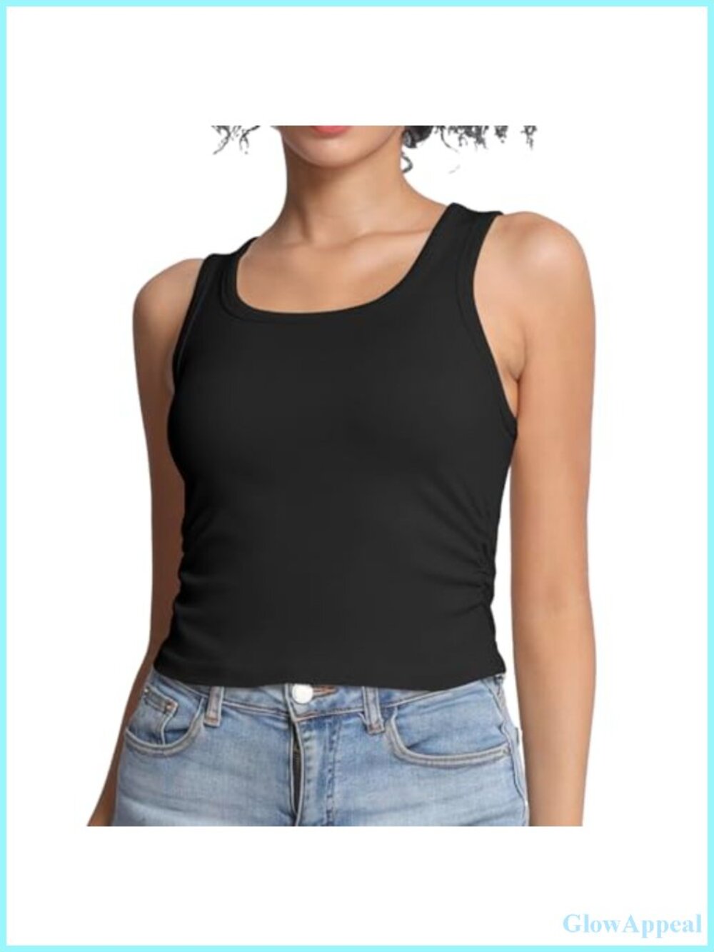 Square Neck Ruching Crop Tank Top Slim Sleeveless Summer Going Out Top
